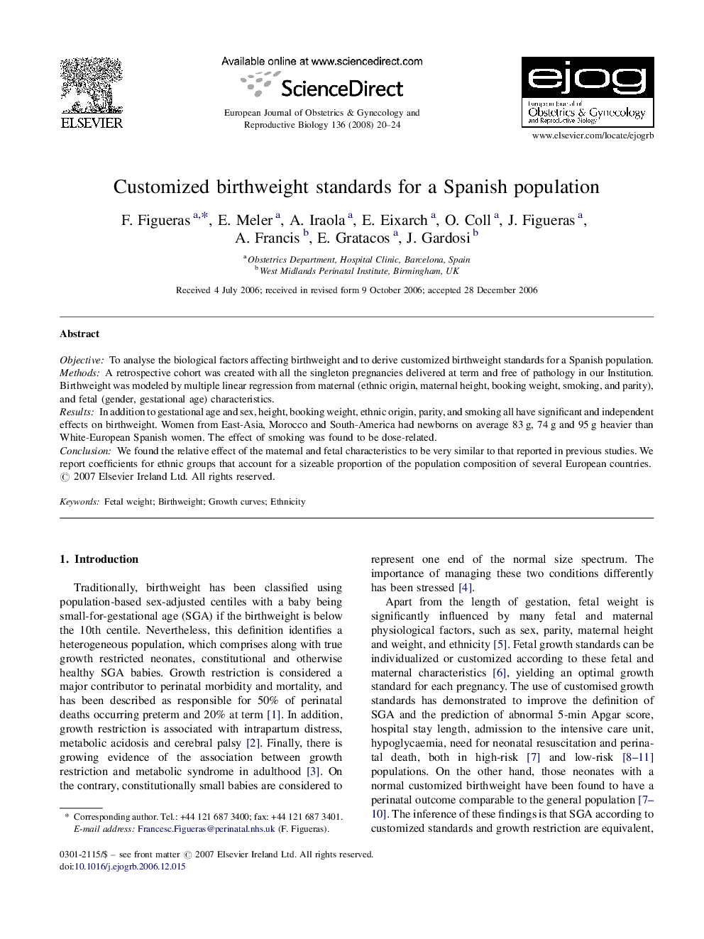 Customized birthweight standards for a Spanish population