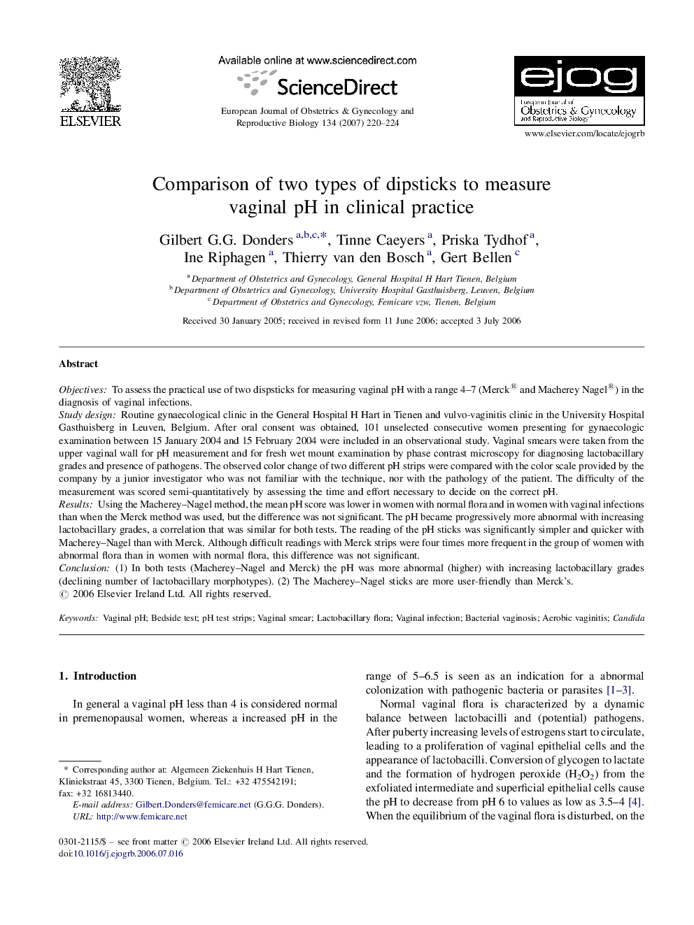 Comparison of two types of dipsticks to measure vaginal pH in clinical practice