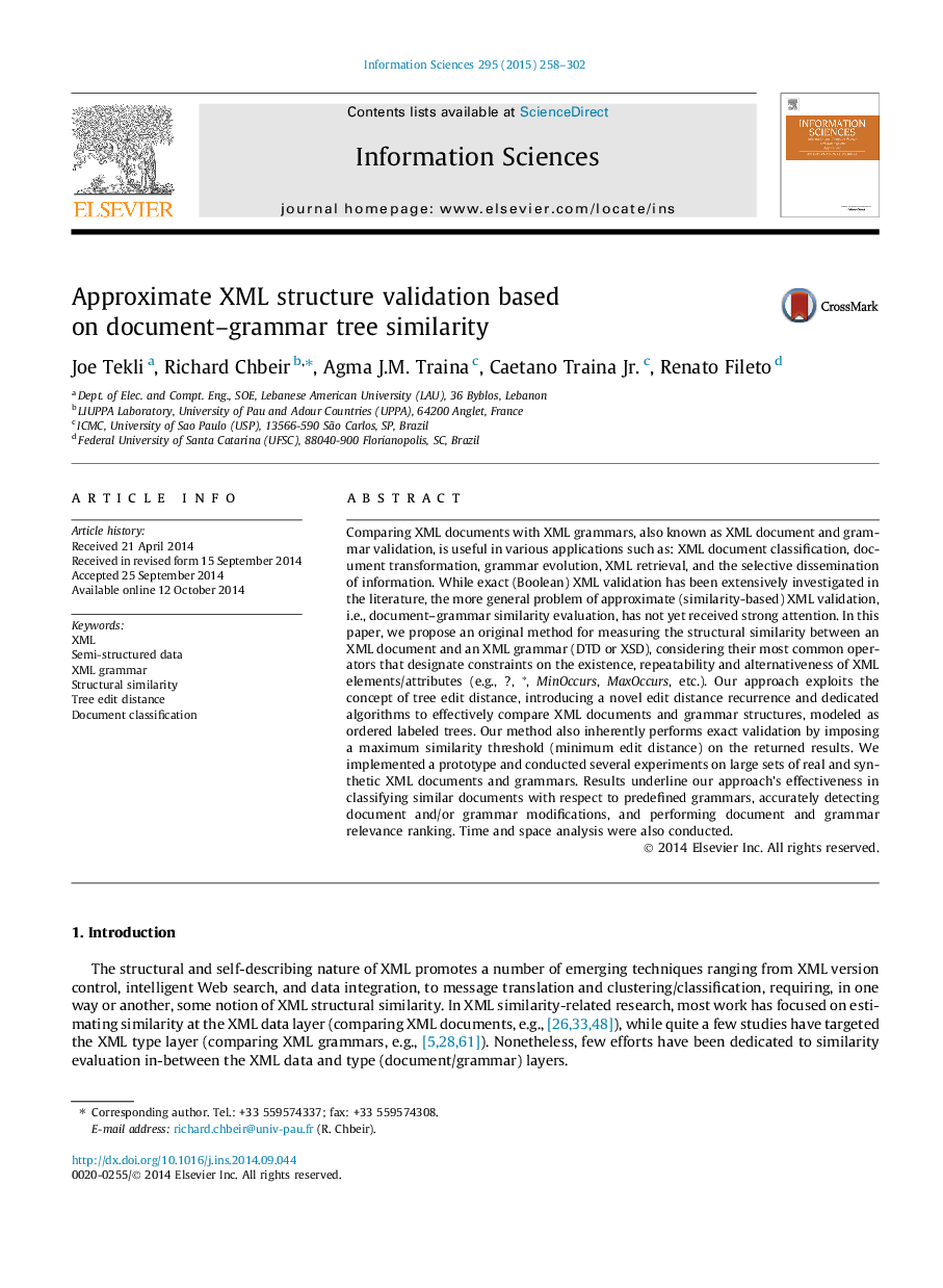 Approximate XML structure validation based on document–grammar tree similarity