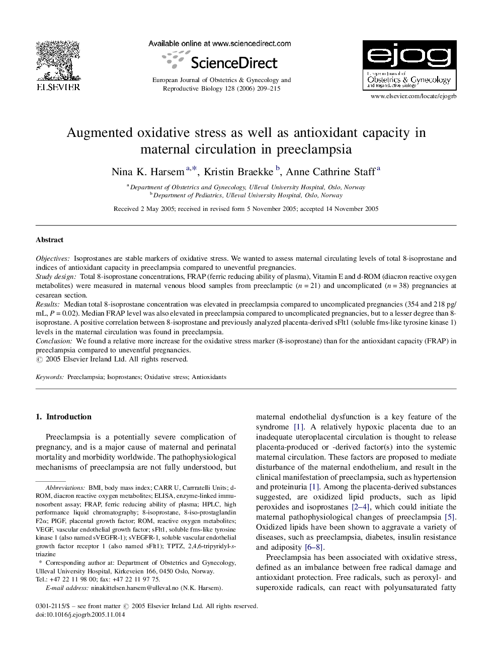 Augmented oxidative stress as well as antioxidant capacity in maternal circulation in preeclampsia