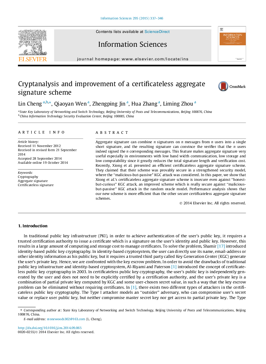 Cryptanalysis and improvement of a certificateless aggregate signature scheme