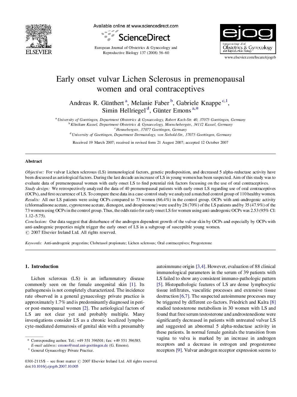 Early onset vulvar Lichen Sclerosus in premenopausal women and oral contraceptives