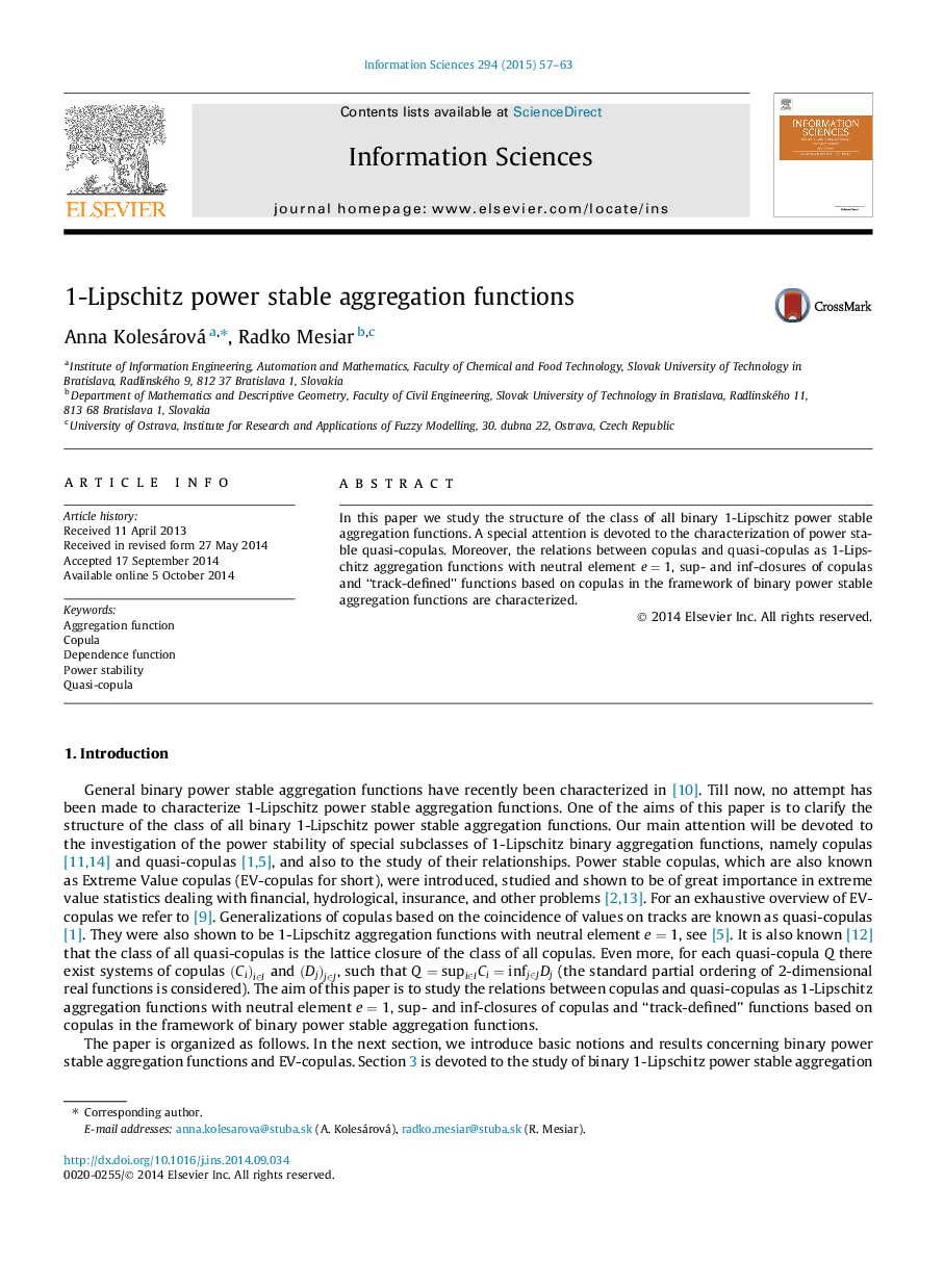 1-Lipschitz power stable aggregation functions