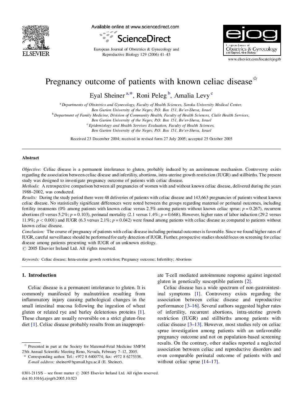 Pregnancy outcome of patients with known celiac disease 