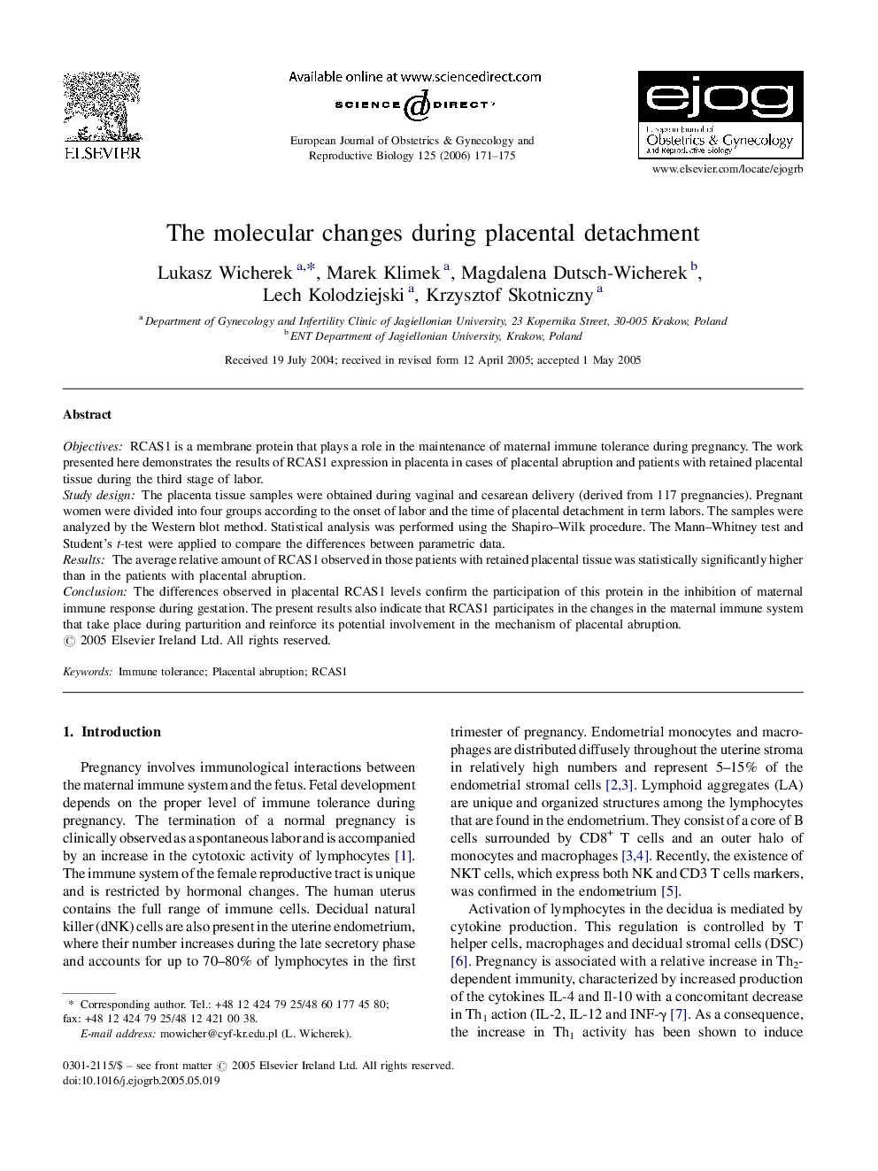 The molecular changes during placental detachment