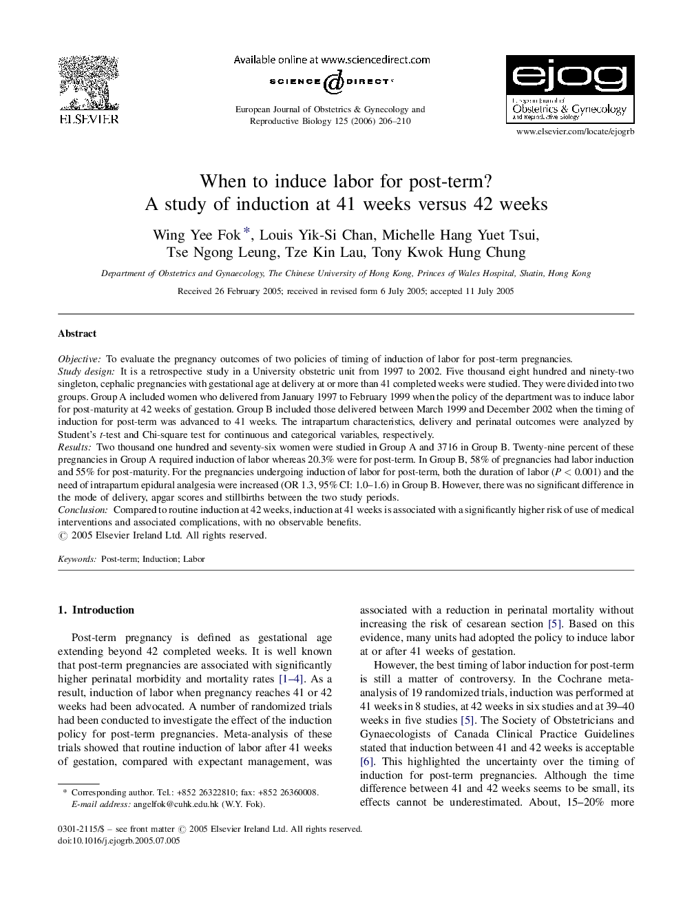 When to induce labor for post-term?: A study of induction at 41 weeks versus 42 weeks