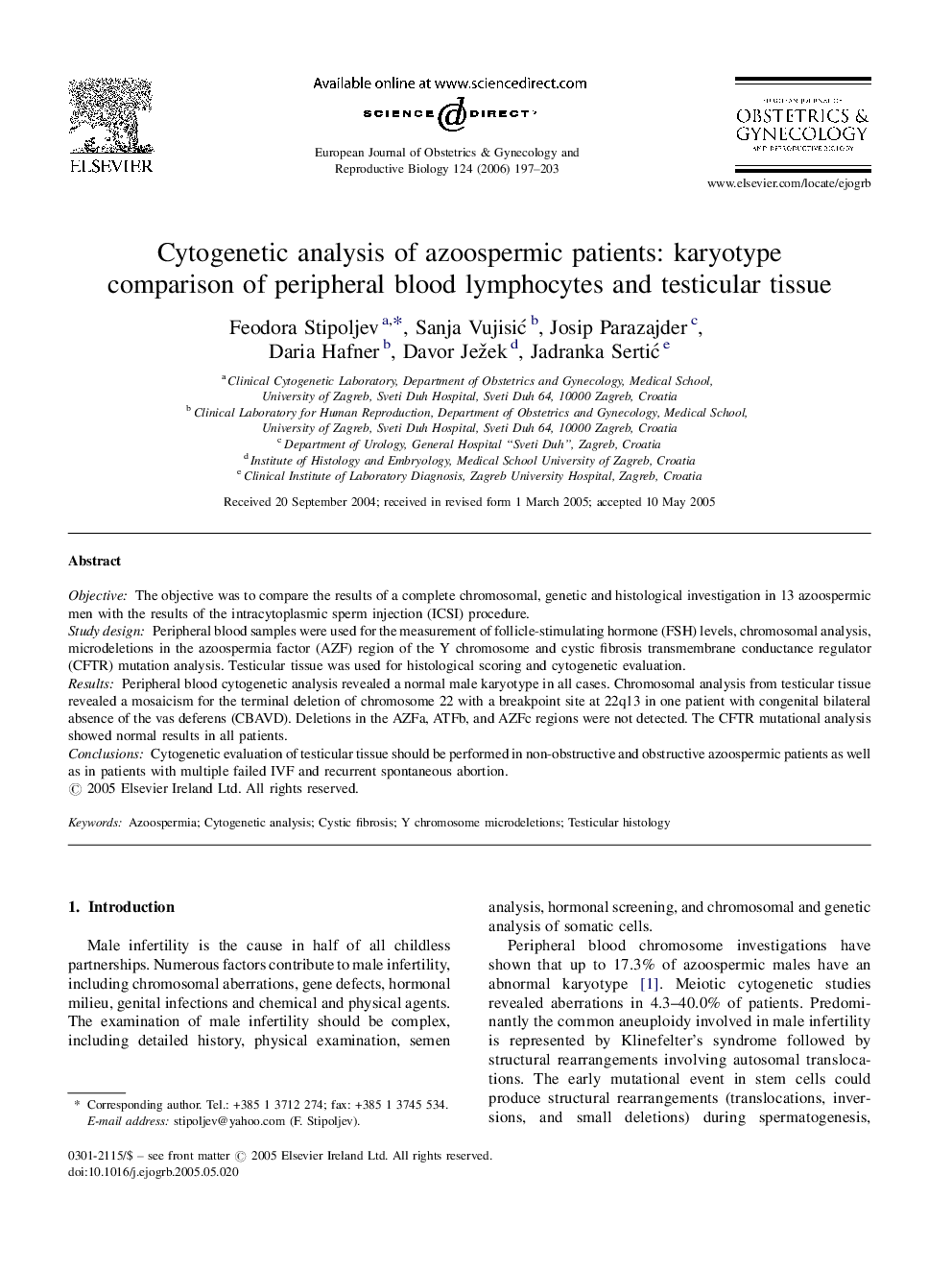 Cytogenetic analysis of azoospermic patients: karyotype comparison of peripheral blood lymphocytes and testicular tissue