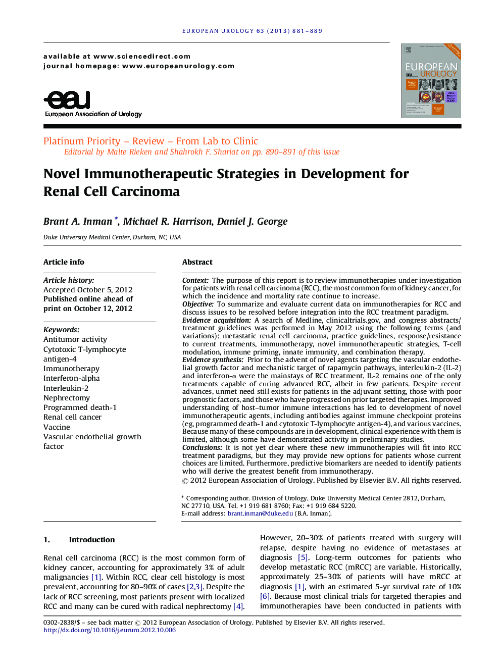 Novel Immunotherapeutic Strategies in Development for Renal Cell Carcinoma