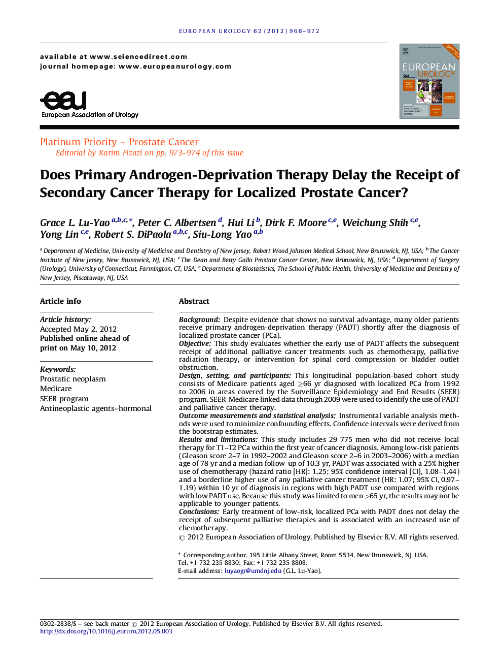 Does Primary Androgen-Deprivation Therapy Delay the Receipt of Secondary Cancer Therapy for Localized Prostate Cancer?