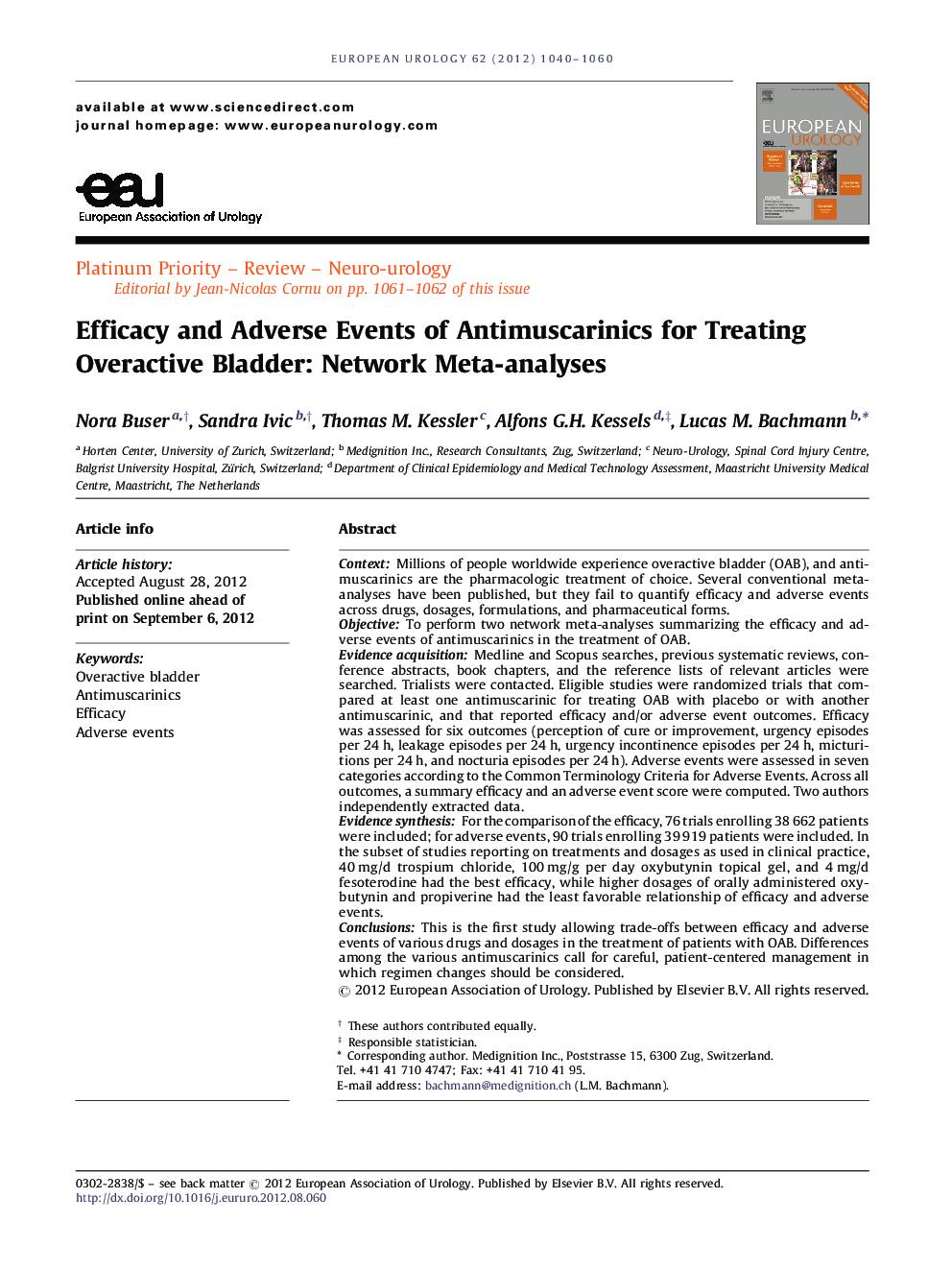 Efficacy and Adverse Events of Antimuscarinics for Treating Overactive Bladder: Network Meta-analyses