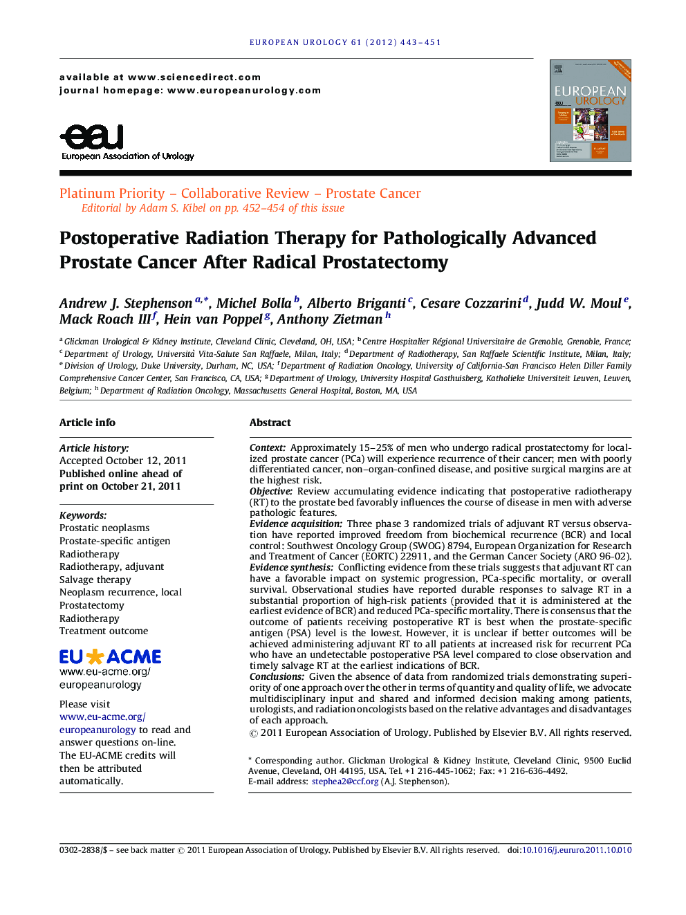 Postoperative Radiation Therapy for Pathologically Advanced Prostate Cancer After Radical Prostatectomy 