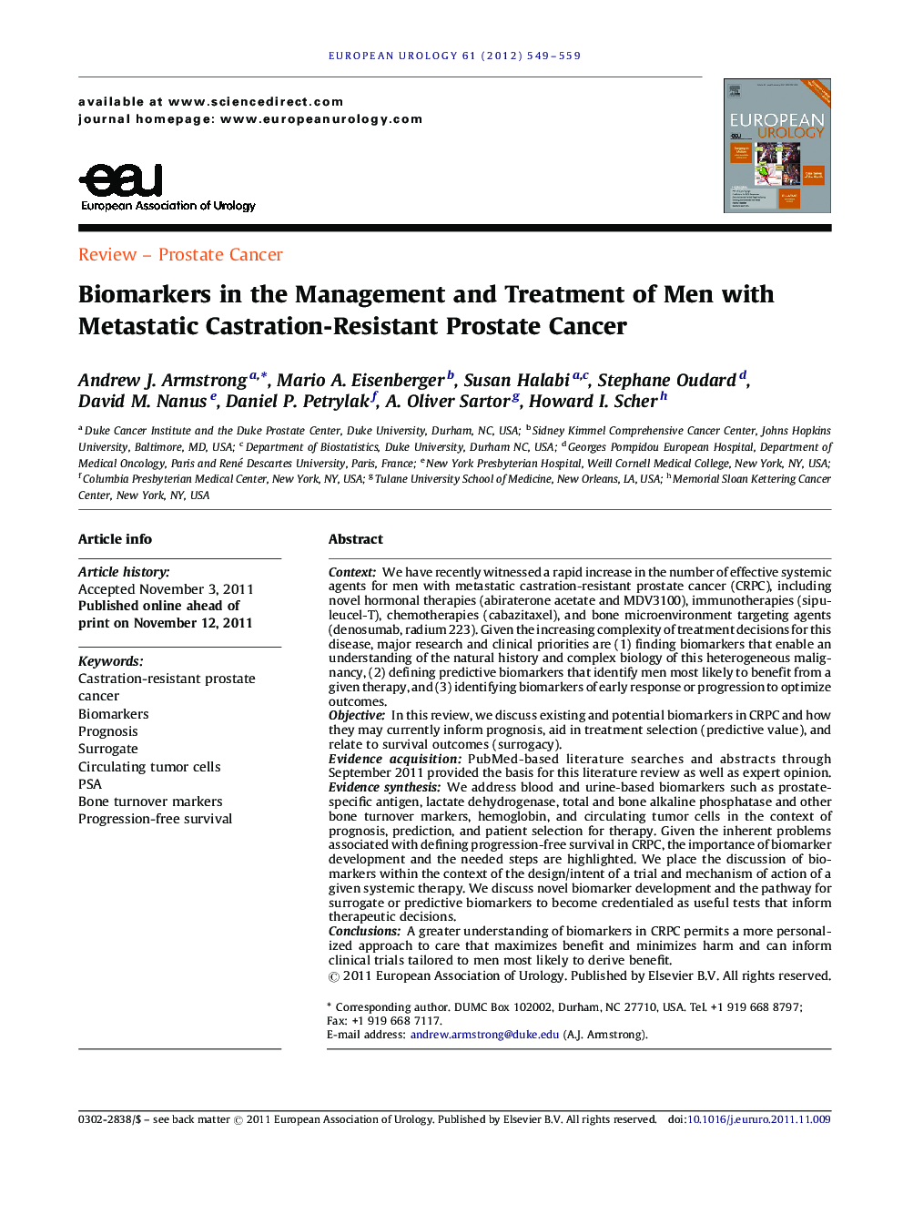 Biomarkers in the Management and Treatment of Men with Metastatic Castration-Resistant Prostate Cancer