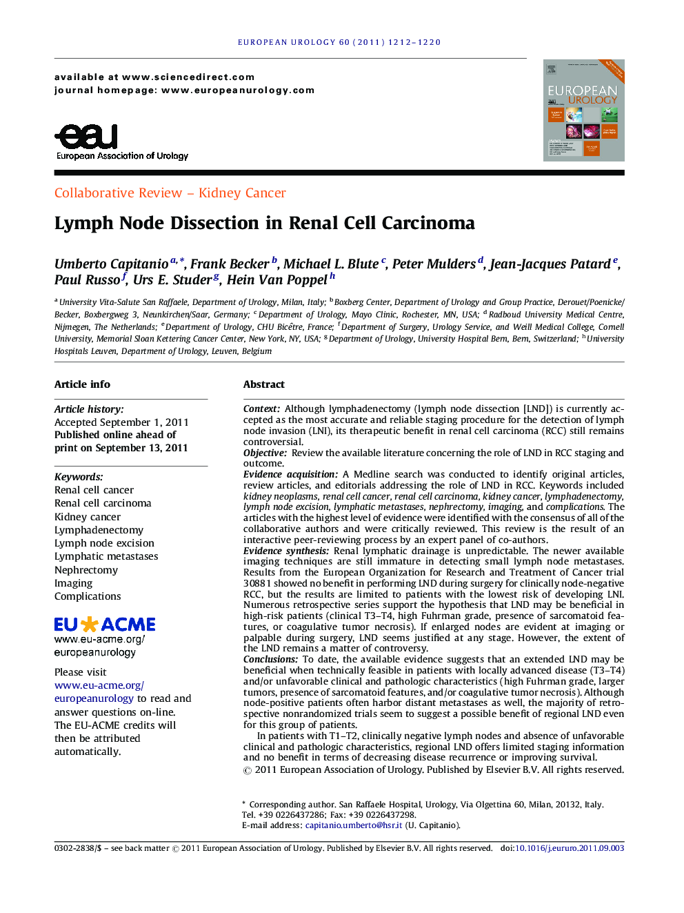 Lymph Node Dissection in Renal Cell Carcinoma 