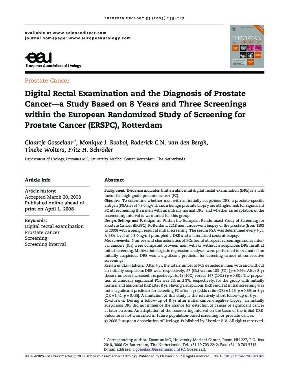 Digital Rectal Examination and the Diagnosis of Prostate Cancer—a Study Based on 8 Years and Three Screenings within the European Randomized Study of Screening for Prostate Cancer (ERSPC), Rotterdam