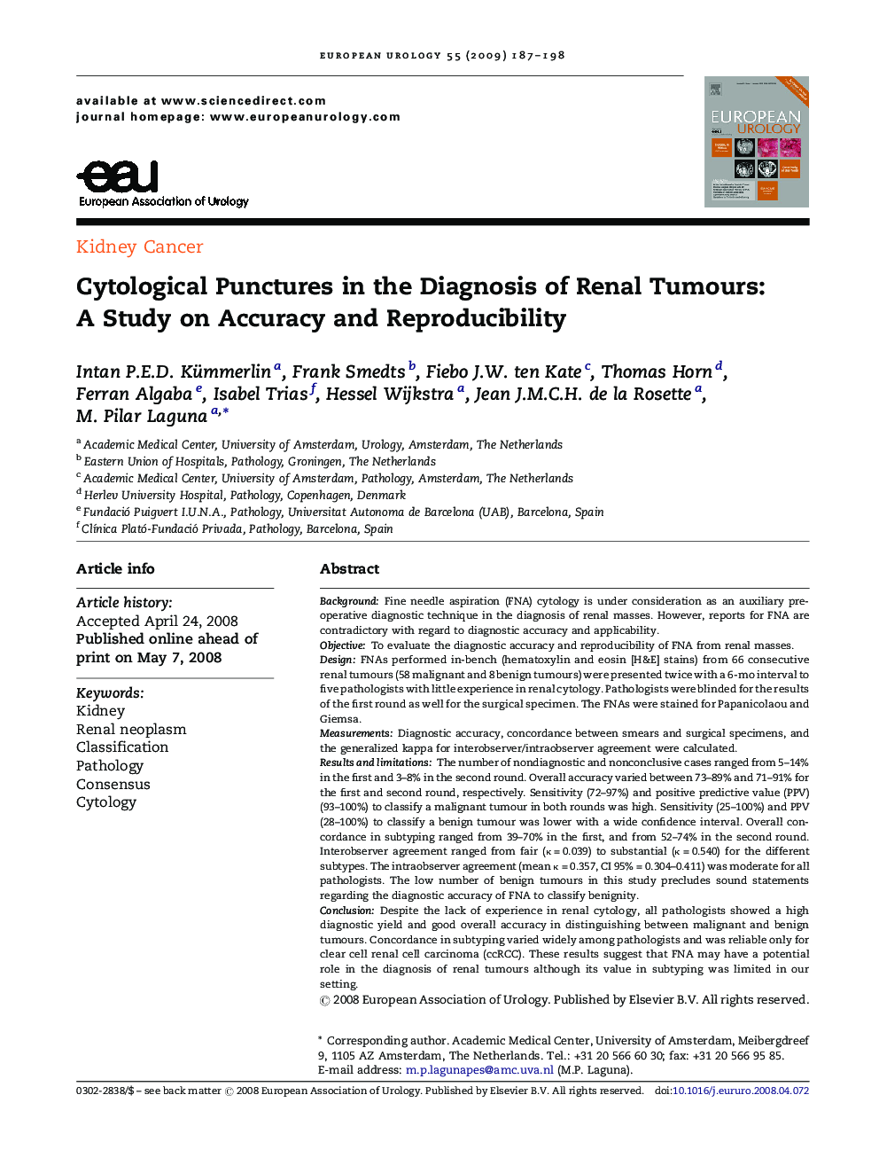 Cytological Punctures in the Diagnosis of Renal Tumours: A Study on Accuracy and Reproducibility