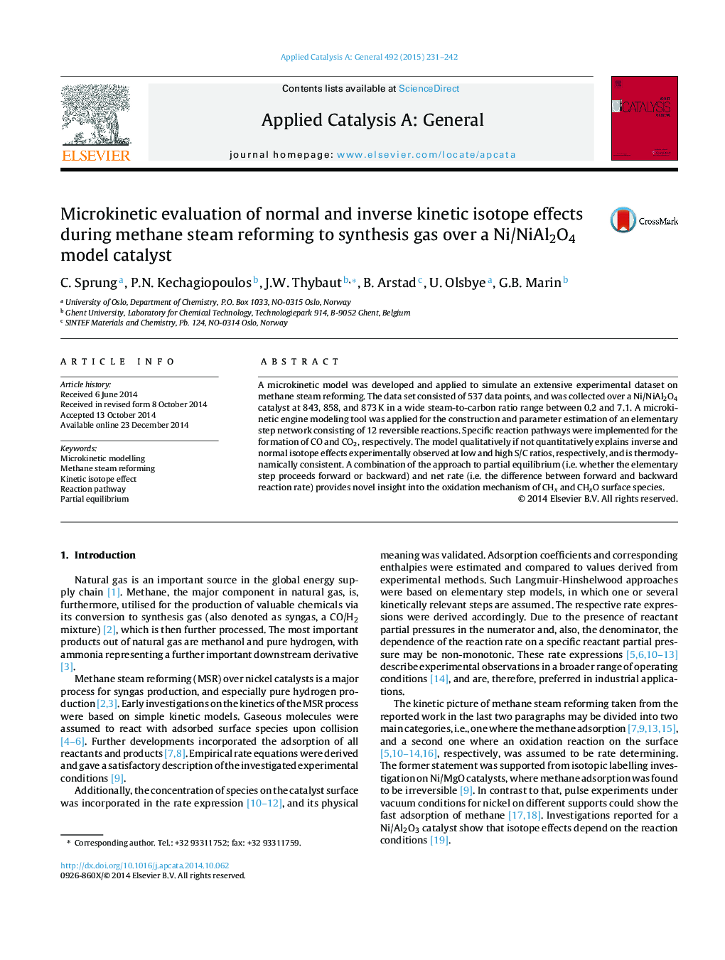 Microkinetic evaluation of normal and inverse kinetic isotope effects during methane steam reforming to synthesis gas over a Ni/NiAl2O4 model catalyst