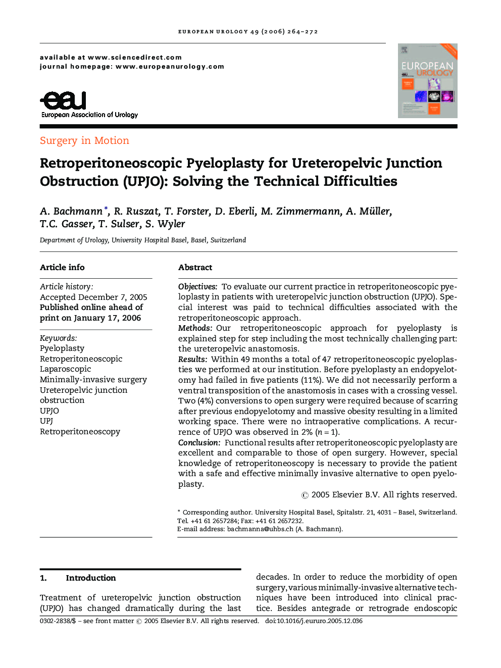 Retroperitoneoscopic Pyeloplasty for Ureteropelvic Junction Obstruction (UPJO): Solving the Technical Difficulties