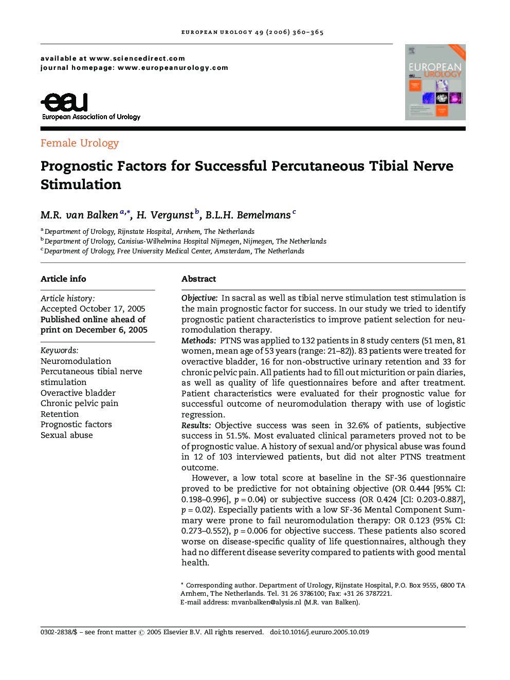 Prognostic Factors for Successful Percutaneous Tibial Nerve Stimulation