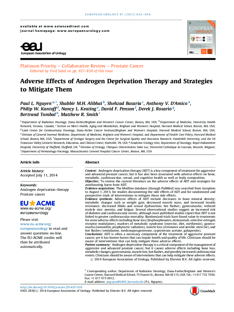 Adverse Effects of Androgen Deprivation Therapy and Strategies to Mitigate Them 