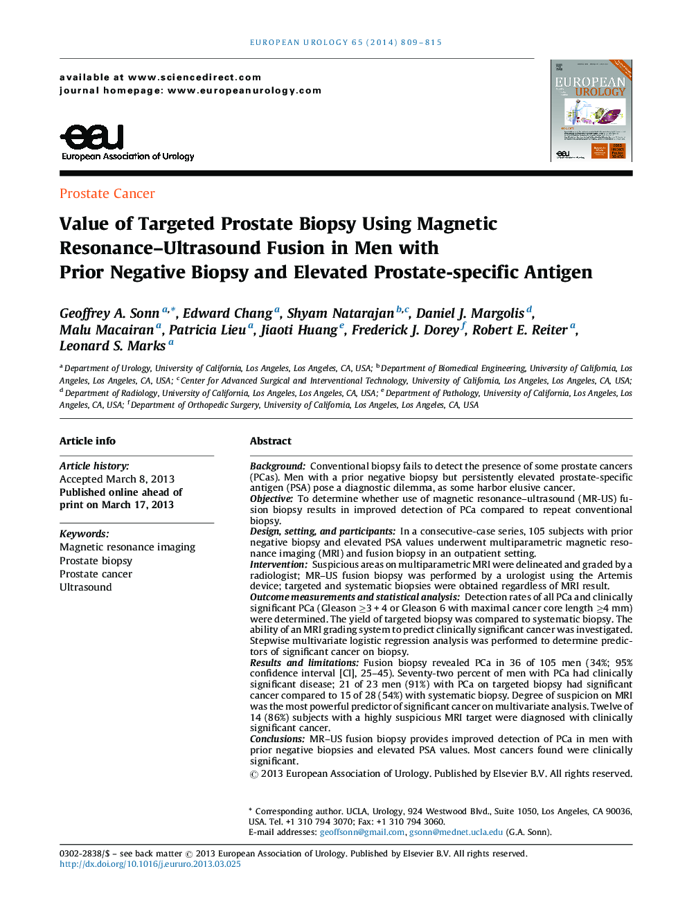 Value of Targeted Prostate Biopsy Using Magnetic Resonance–Ultrasound Fusion in Men with Prior Negative Biopsy and Elevated Prostate-specific Antigen