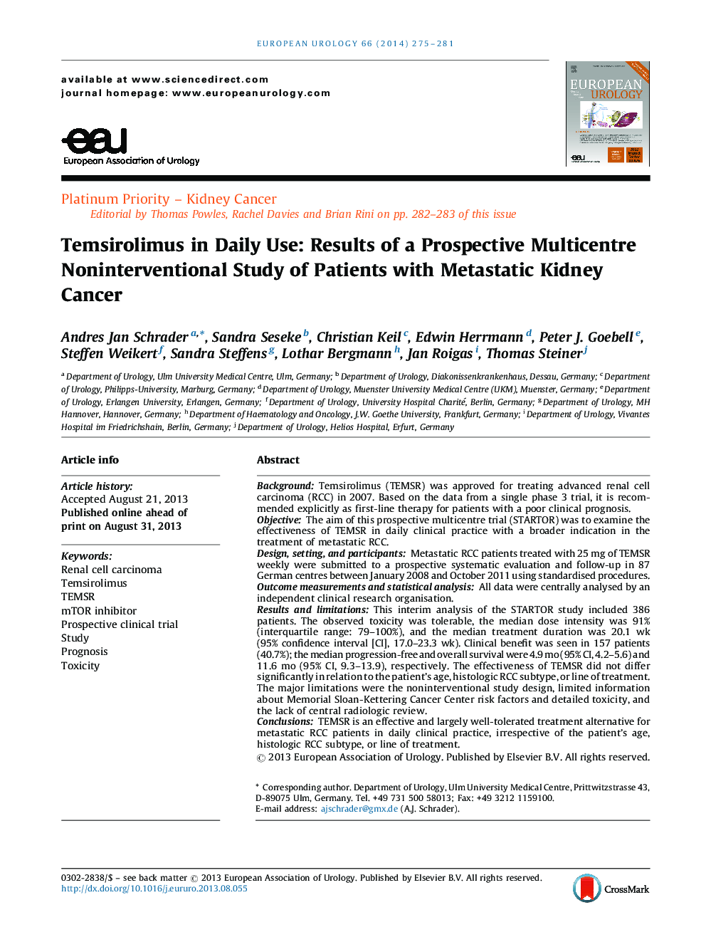 Temsirolimus in Daily Use: Results of a Prospective Multicentre Noninterventional Study of Patients with Metastatic Kidney Cancer