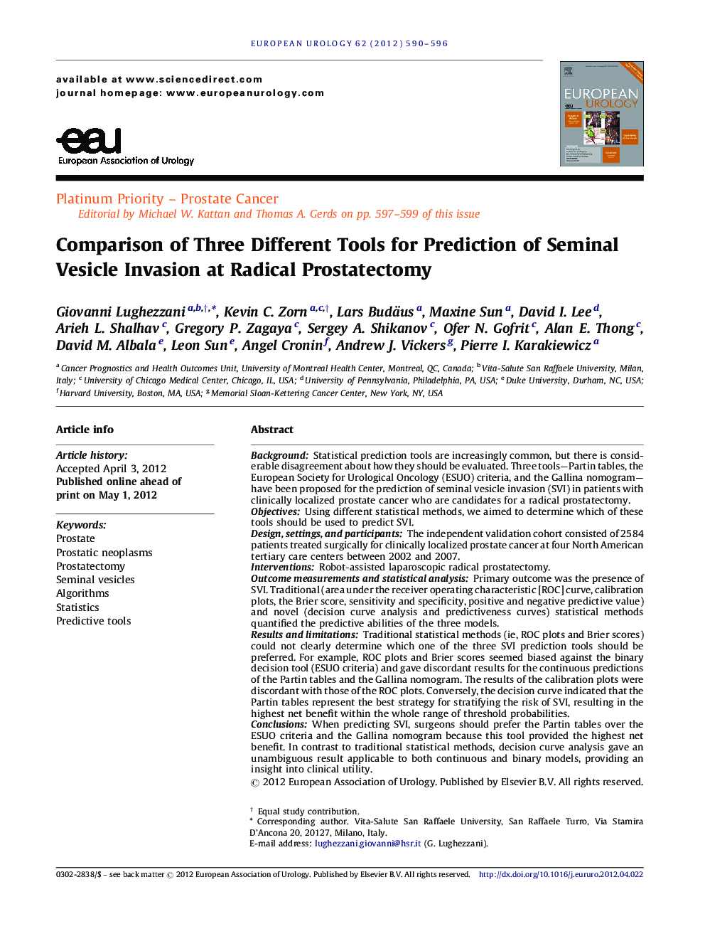 Comparison of Three Different Tools for Prediction of Seminal Vesicle Invasion at Radical Prostatectomy