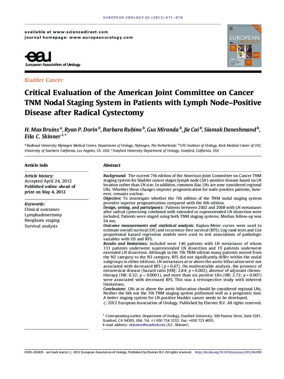 Critical Evaluation of the American Joint Committee on Cancer TNM Nodal Staging System in Patients with Lymph Node–Positive Disease after Radical Cystectomy