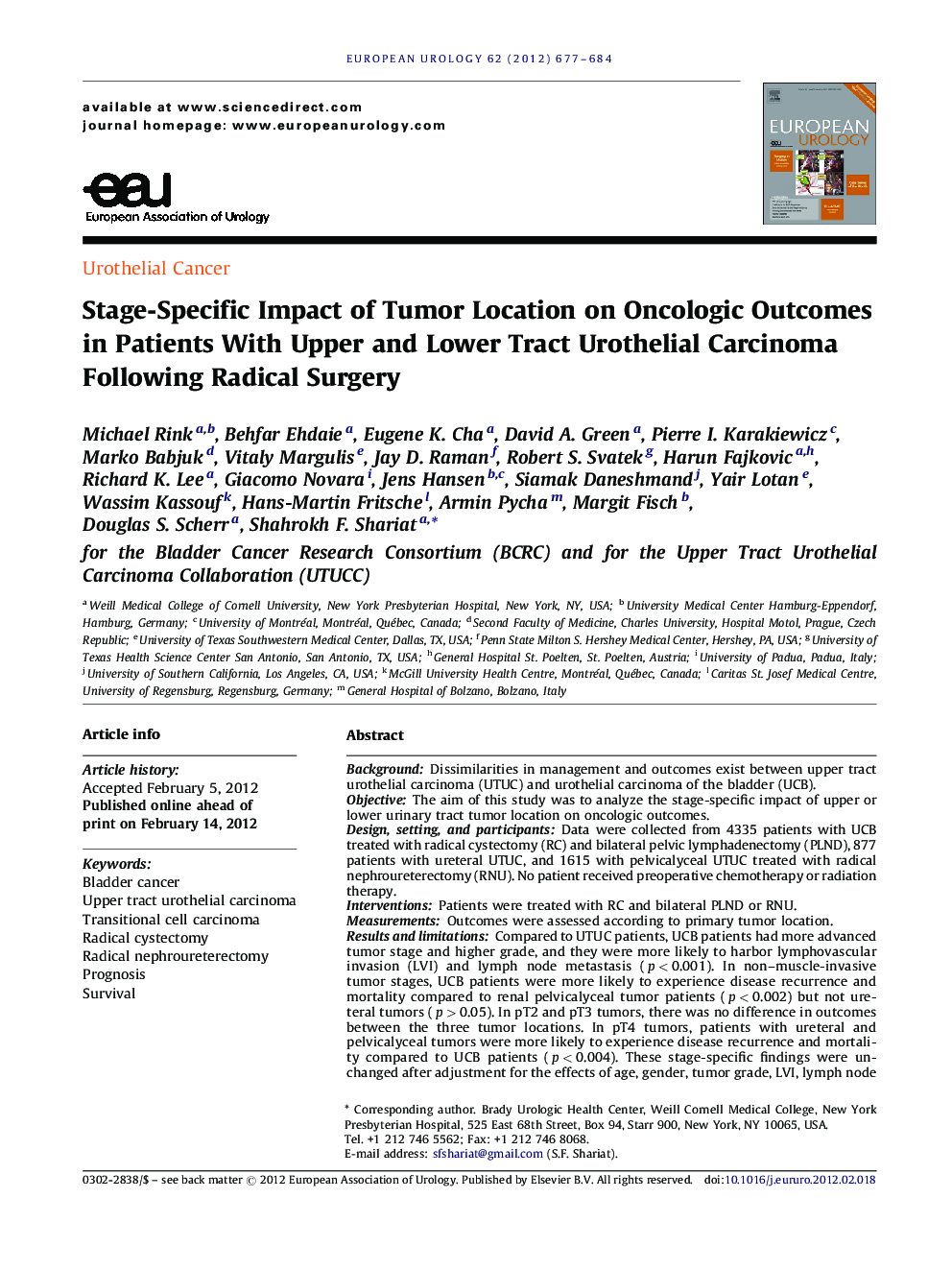 Stage-Specific Impact of Tumor Location on Oncologic Outcomes in Patients With Upper and Lower Tract Urothelial Carcinoma Following Radical Surgery