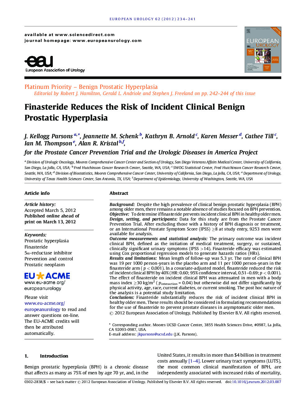 Finasteride Reduces the Risk of Incident Clinical Benign Prostatic Hyperplasia 