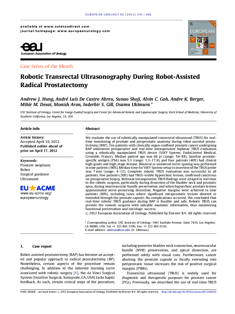 Robotic Transrectal Ultrasonography During Robot-Assisted Radical Prostatectomy