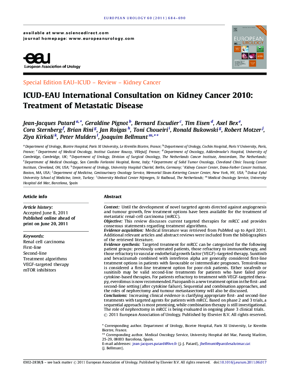 ICUD-EAU International Consultation on Kidney Cancer 2010: Treatment of Metastatic Disease