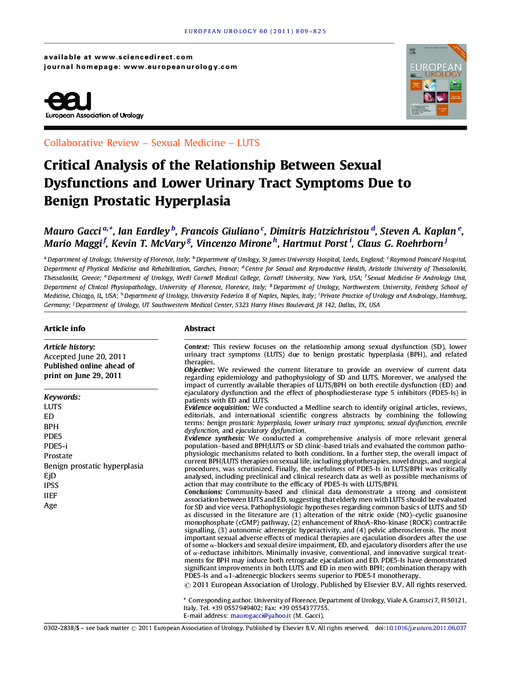 Critical Analysis of the Relationship Between Sexual Dysfunctions and Lower Urinary Tract Symptoms Due to Benign Prostatic Hyperplasia