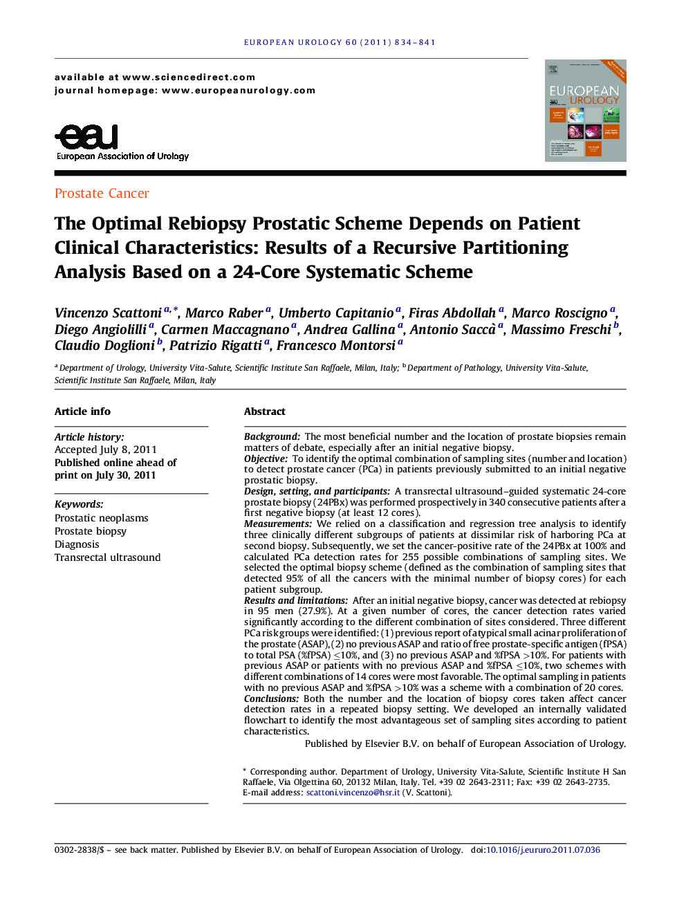 The Optimal Rebiopsy Prostatic Scheme Depends on Patient Clinical Characteristics: Results of a Recursive Partitioning Analysis Based on a 24-Core Systematic Scheme