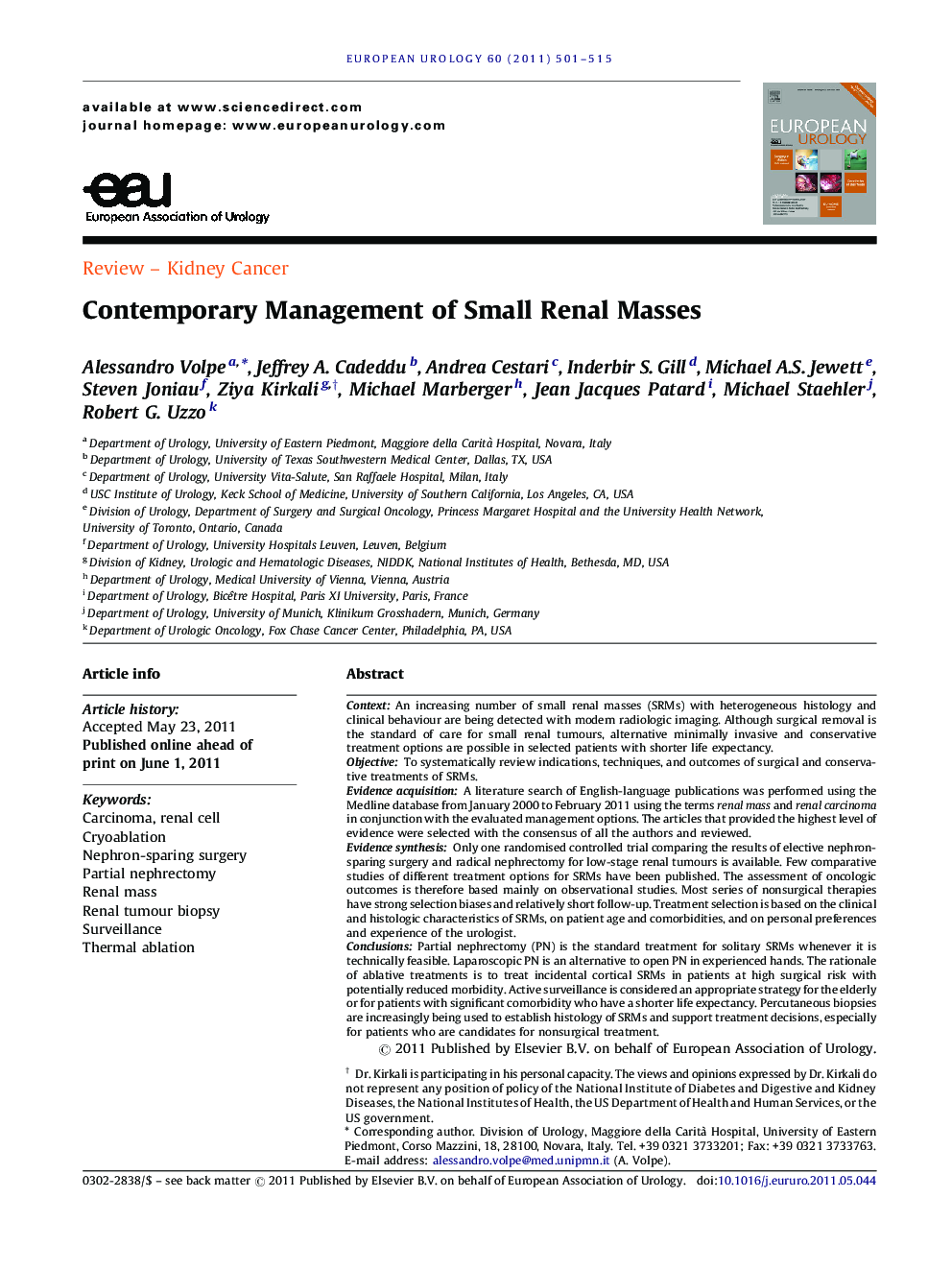 Contemporary Management of Small Renal Masses