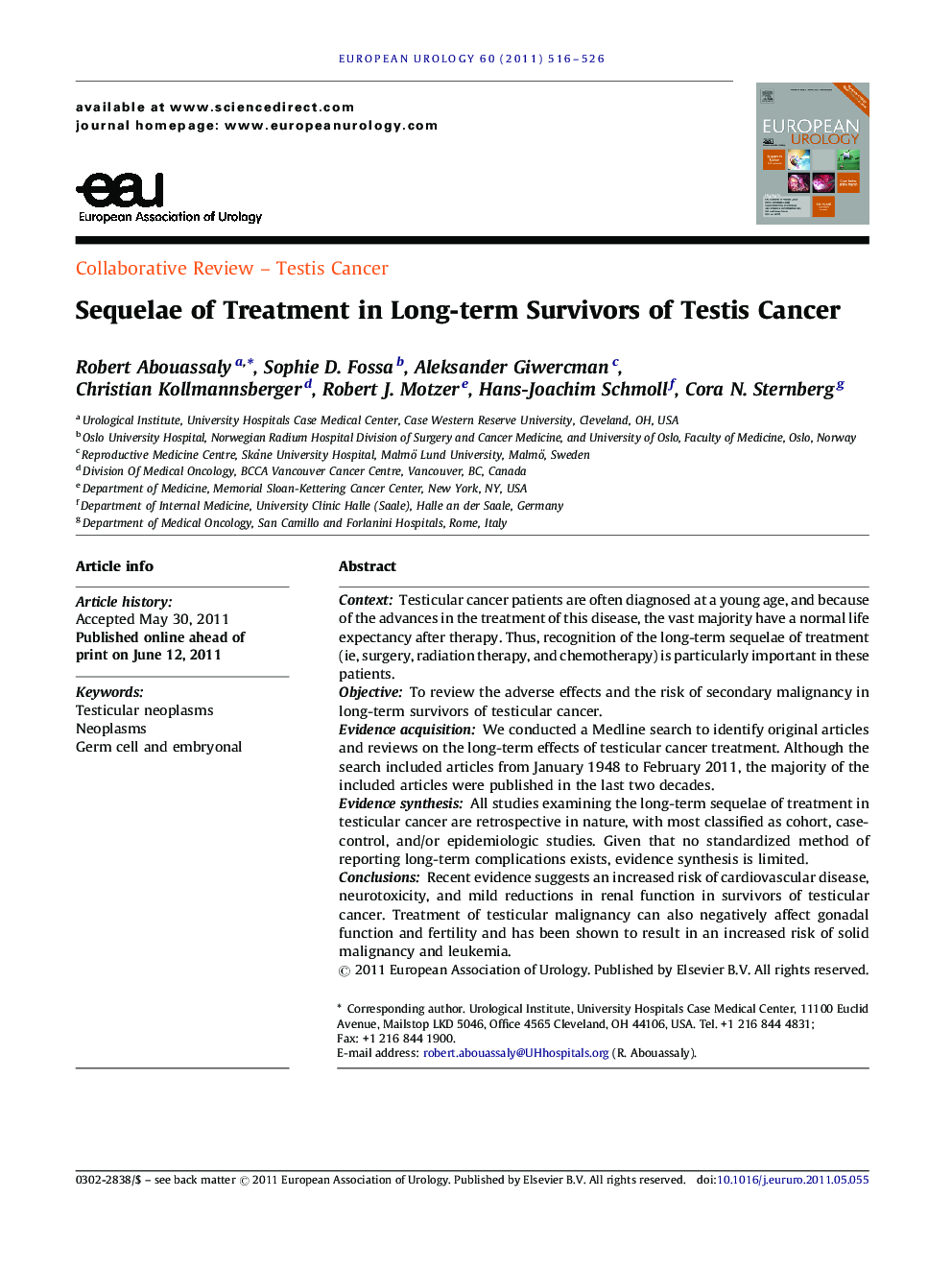 Sequelae of Treatment in Long-term Survivors of Testis Cancer