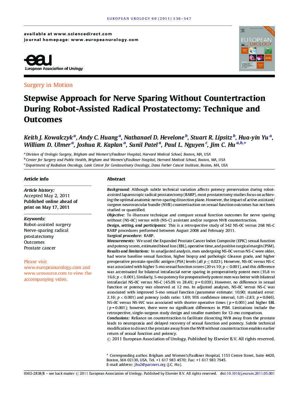 Stepwise Approach for Nerve Sparing Without Countertraction During Robot-Assisted Radical Prostatectomy: Technique and Outcomes