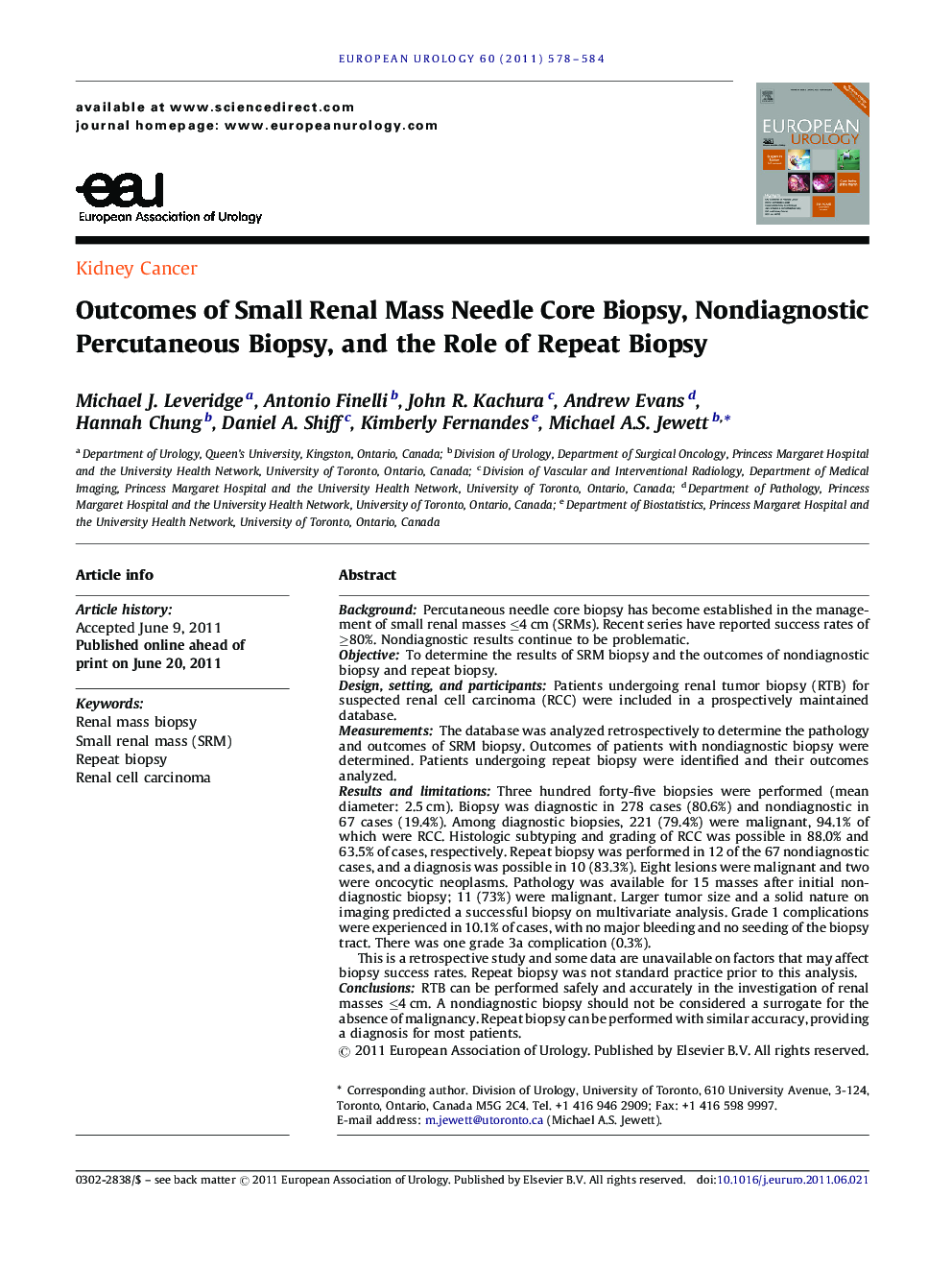 Outcomes of Small Renal Mass Needle Core Biopsy, Nondiagnostic Percutaneous Biopsy, and the Role of Repeat Biopsy