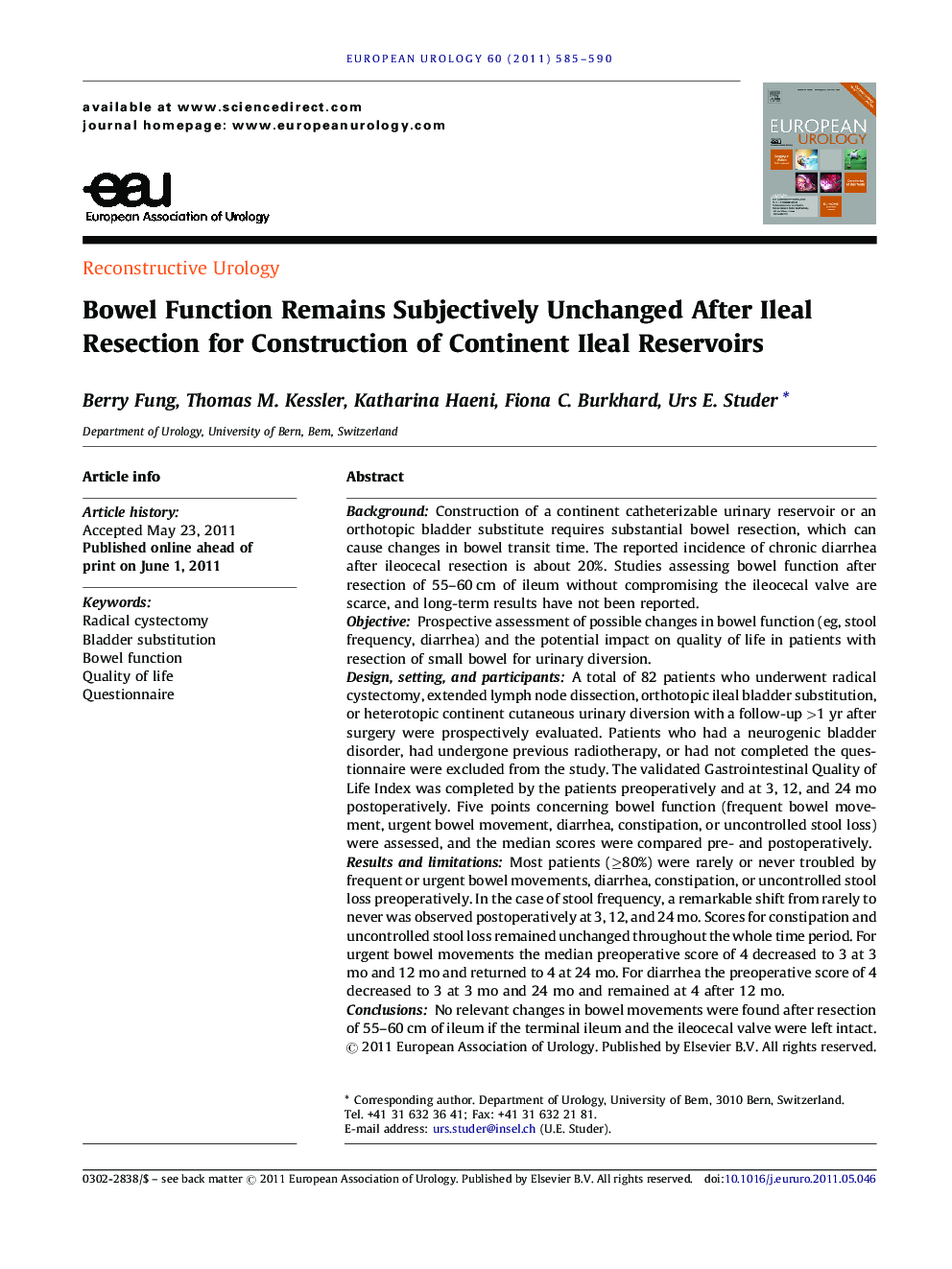 Bowel Function Remains Subjectively Unchanged After Ileal Resection for Construction of Continent Ileal Reservoirs