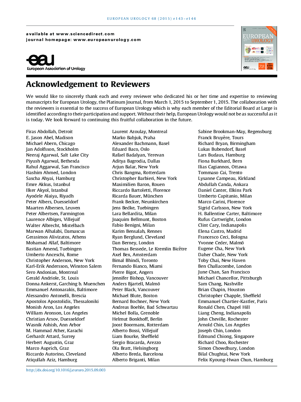 Acknowledgement to Reviewers