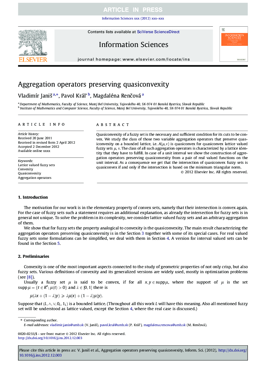 Aggregation operators preserving quasiconvexity