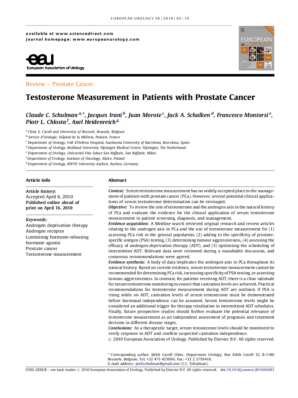 Testosterone Measurement in Patients with Prostate Cancer