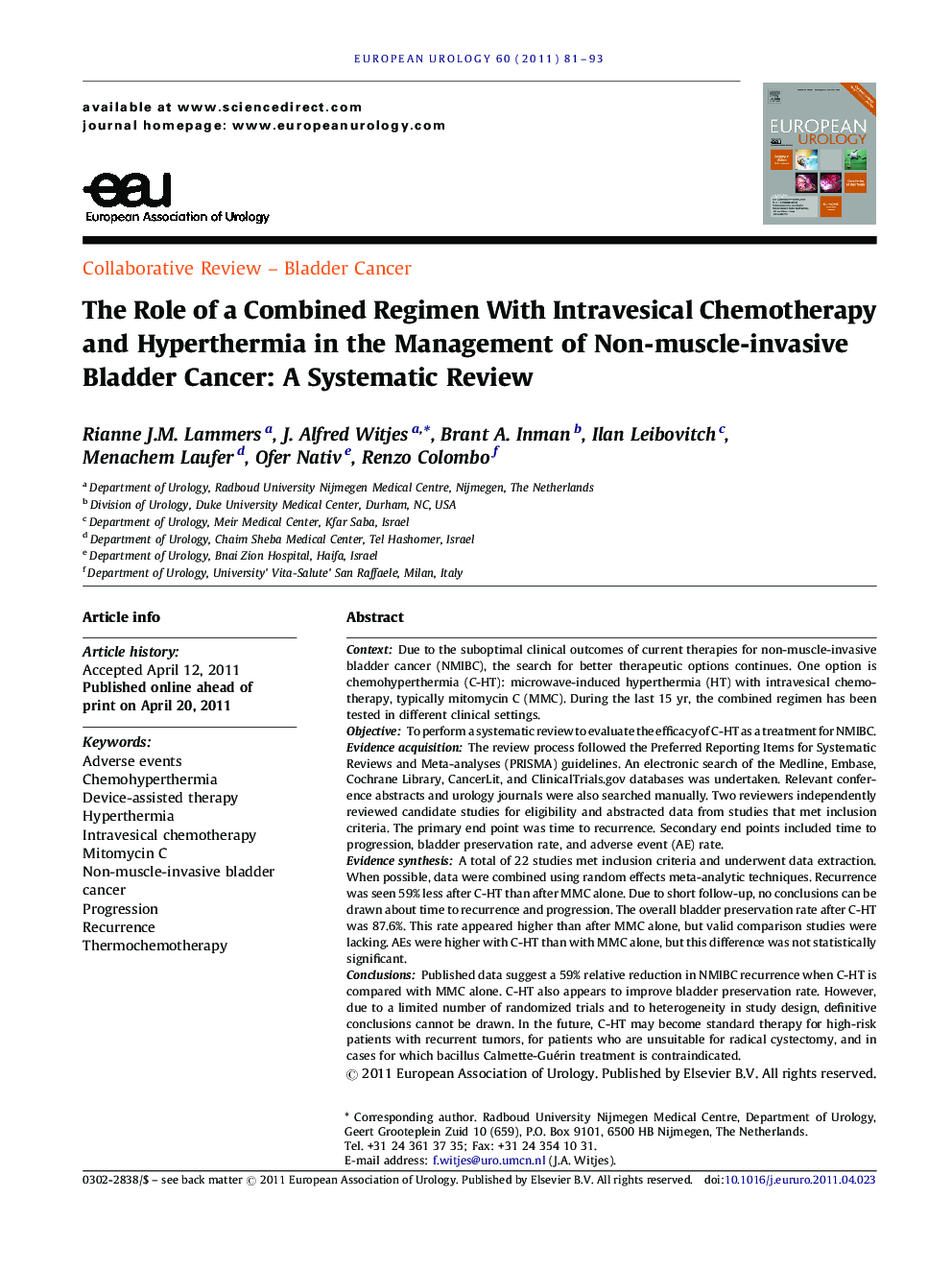 The Role of a Combined Regimen With Intravesical Chemotherapy and Hyperthermia in the Management of Non-muscle-invasive Bladder Cancer: A Systematic Review