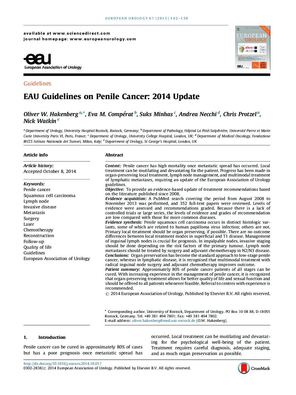 EAU Guidelines on Penile Cancer: 2014 Update