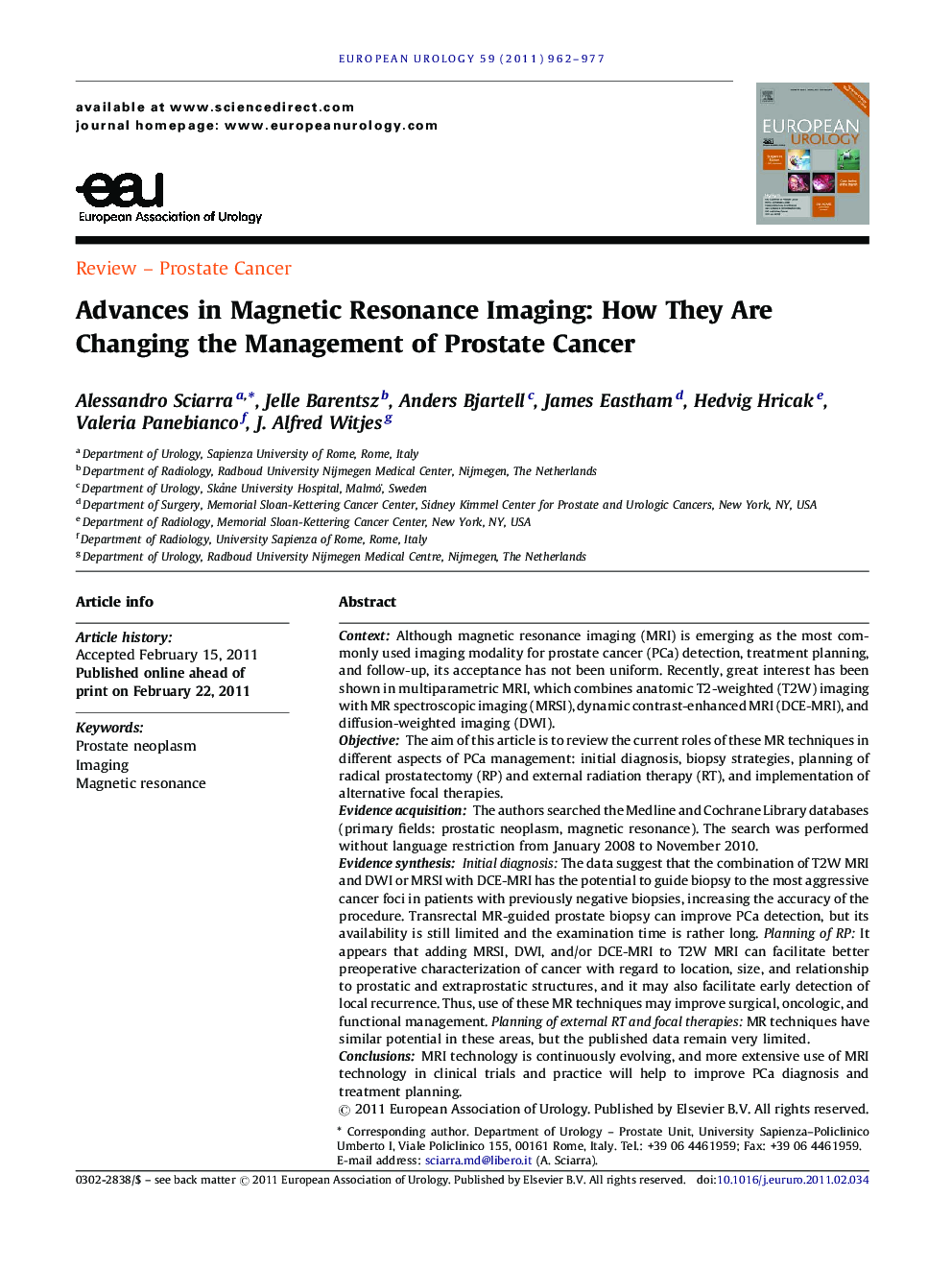Advances in Magnetic Resonance Imaging: How They Are Changing the Management of Prostate Cancer
