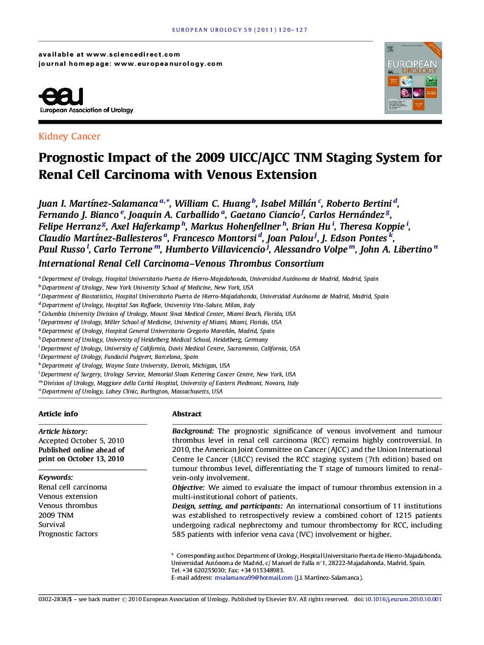 Prognostic Impact of the 2009 UICC/AJCC TNM Staging System for Renal Cell Carcinoma with Venous Extension