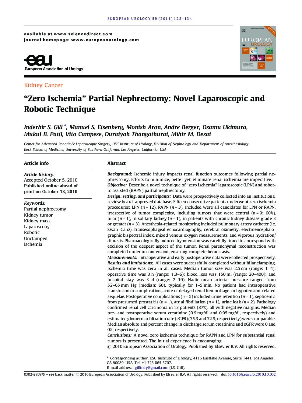 “Zero Ischemia” Partial Nephrectomy: Novel Laparoscopic and Robotic Technique