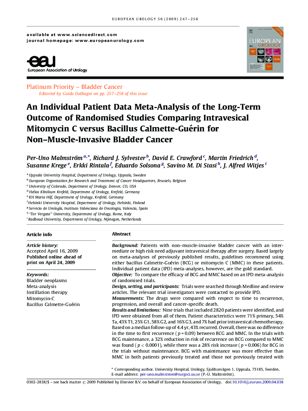 An Individual Patient Data Meta-Analysis of the Long-Term Outcome of Randomised Studies Comparing Intravesical Mitomycin C versus Bacillus Calmette-Guérin for Non–Muscle-Invasive Bladder Cancer