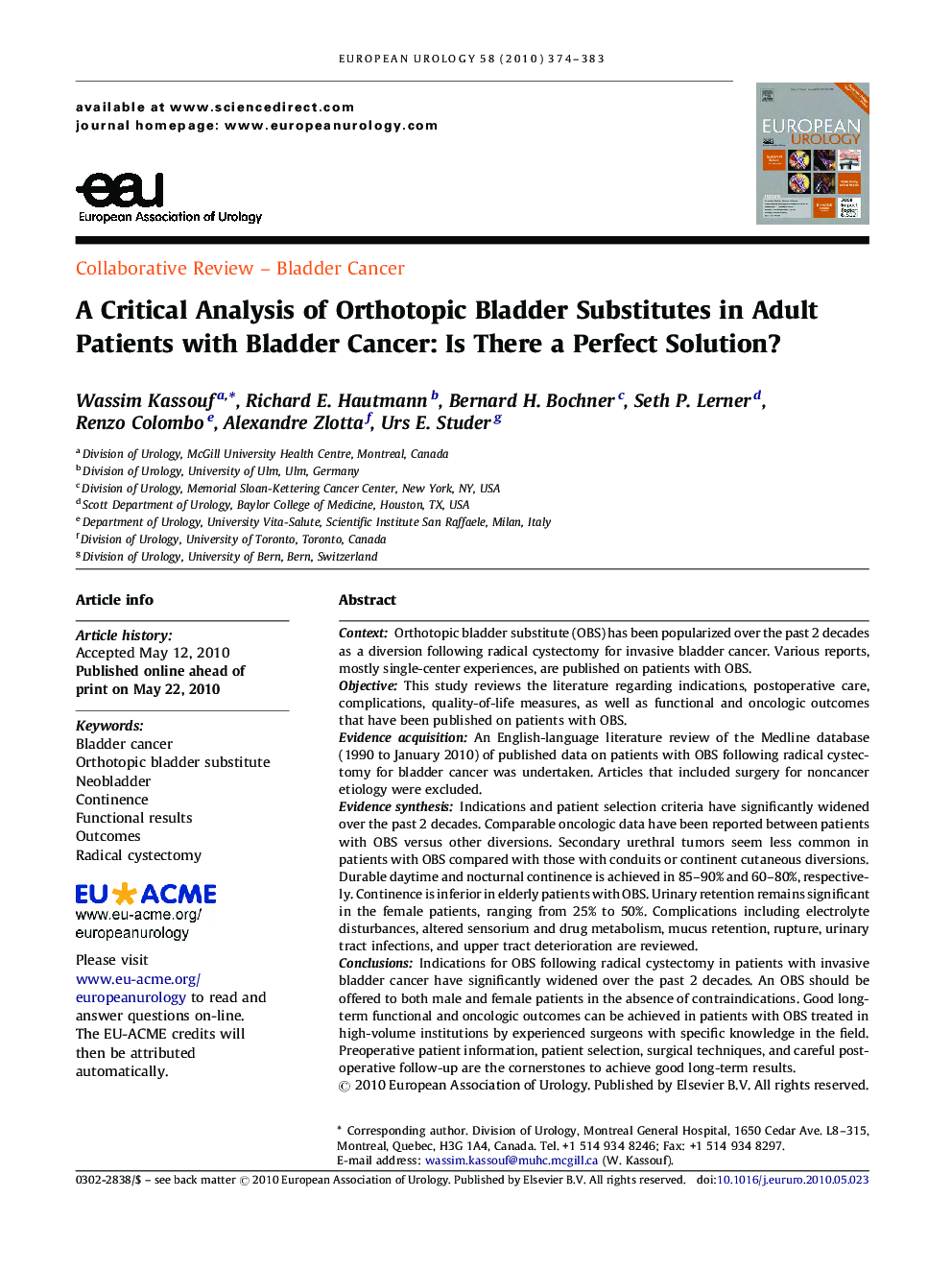 A Critical Analysis of Orthotopic Bladder Substitutes in Adult Patients with Bladder Cancer: Is There a Perfect Solution? 