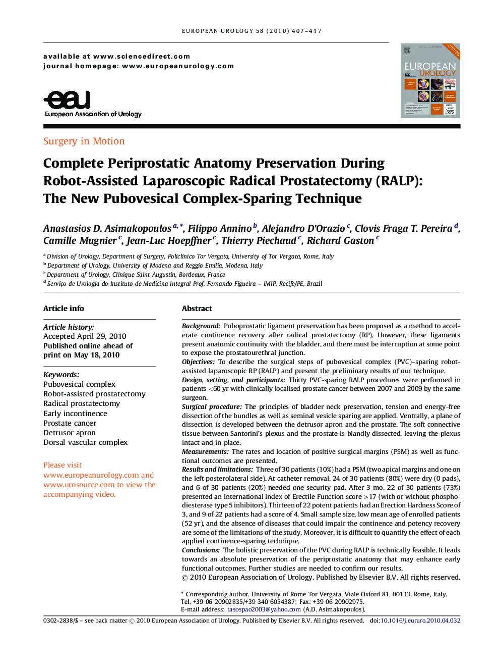 Complete Periprostatic Anatomy Preservation During Robot-Assisted Laparoscopic Radical Prostatectomy (RALP): The New Pubovesical Complex-Sparing Technique