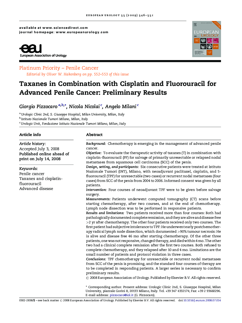 Taxanes in Combination with Cisplatin and Fluorouracil for Advanced Penile Cancer: Preliminary Results